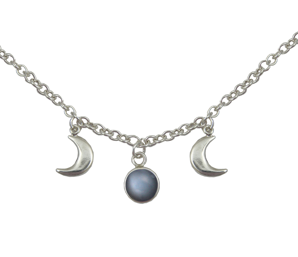 Sterling Silver Moon Phases Necklace With Grey Moonstone